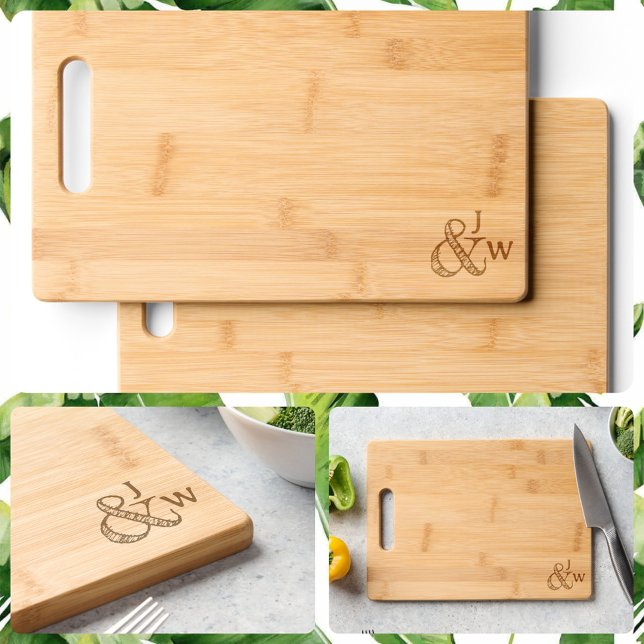 Ampersand Casual Playful Fun Couples Initials Engraved Cutting Board (Creator Uploaded)