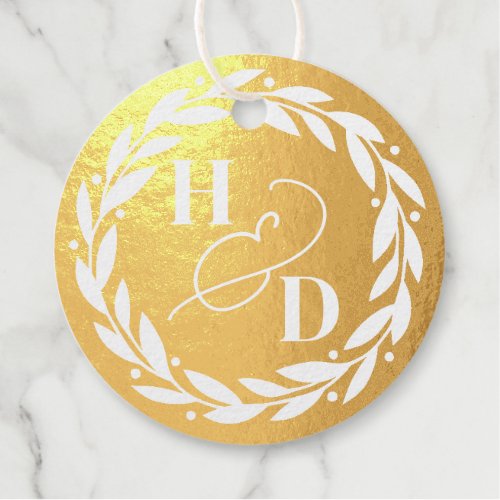 Ampersand Couples Initials Wreath Wedding Foil Favor Tags