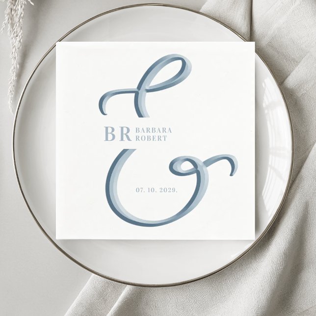 Ampersand Dusty Blue Wedding Napkins (Creator Uploaded)