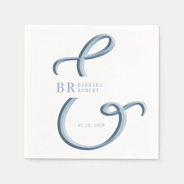 Ampersand Dusty Blue Wedding Napkins (Front)