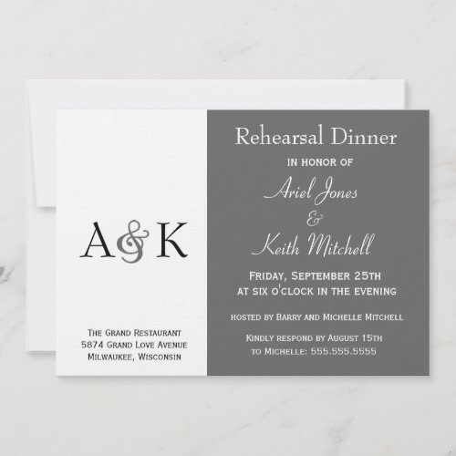 Ampersand Elegance Gray Rehearsal Dinner Invite