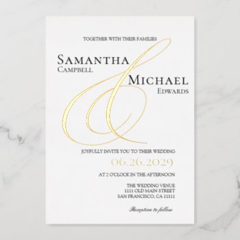 Ampersand Elegant Gold And White Modern Wedding Foil Invitation by rusticwedding at Zazzle
