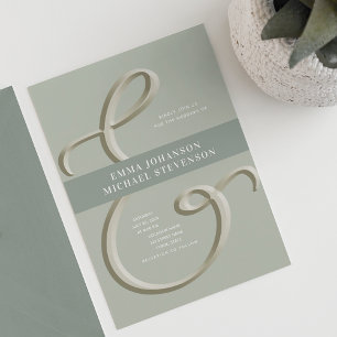 Ampersand Gold Sage Green Wedding Invitation