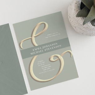Ampersand Gold Sage Green Wedding Invitation