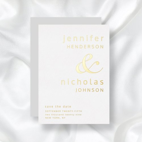Ampersand Gray Wedding Save The Date Gold Foil Invitation