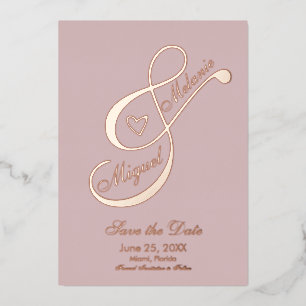 Ampersand Heart Rose Blush Save the Date Pressed  Foil Invitation