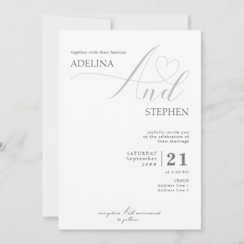 Ampersand Minimalist Elegant Script Budget Wedding Invitation