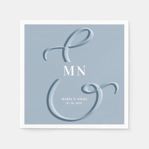 Ampersand Modern Dusty Blue Wedding Napkins