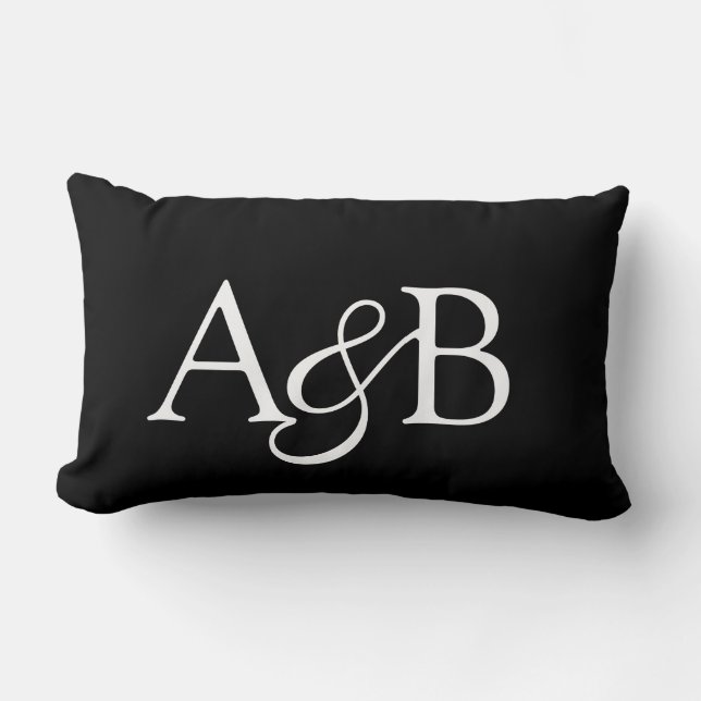 Ampersand Monogram Black and White Couple Lumbar Pillow (Front)