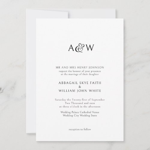 Ampersand Monogram Black and White Wedding Invitation