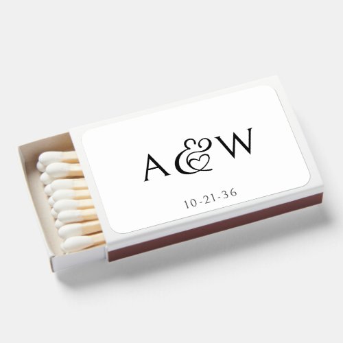 Ampersand Monogram Black and White Wedding Matchboxes