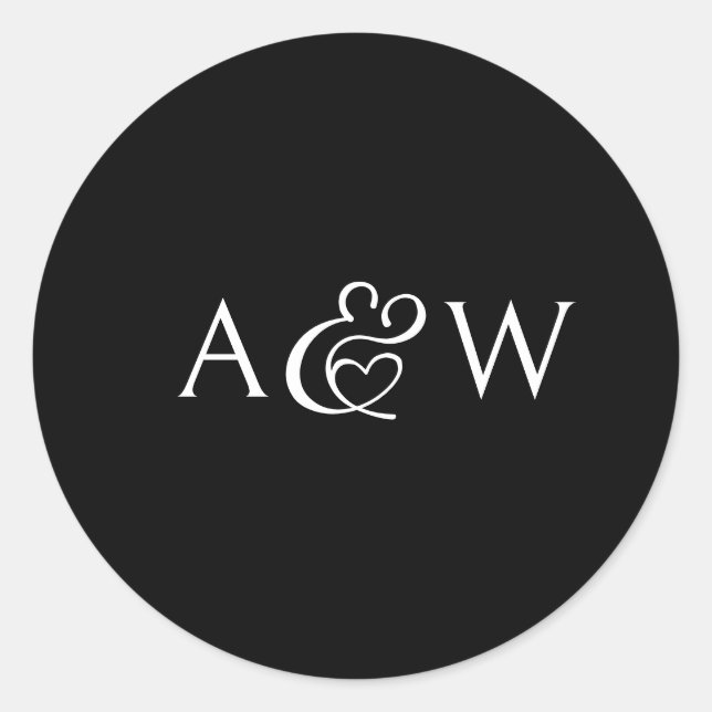 Ampersand Monogram Black Wedding Classic Round Sticker (Front)