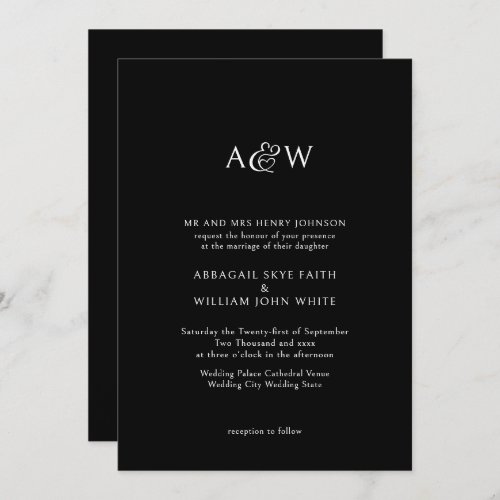 Ampersand Monogram Black Wedding Invitation