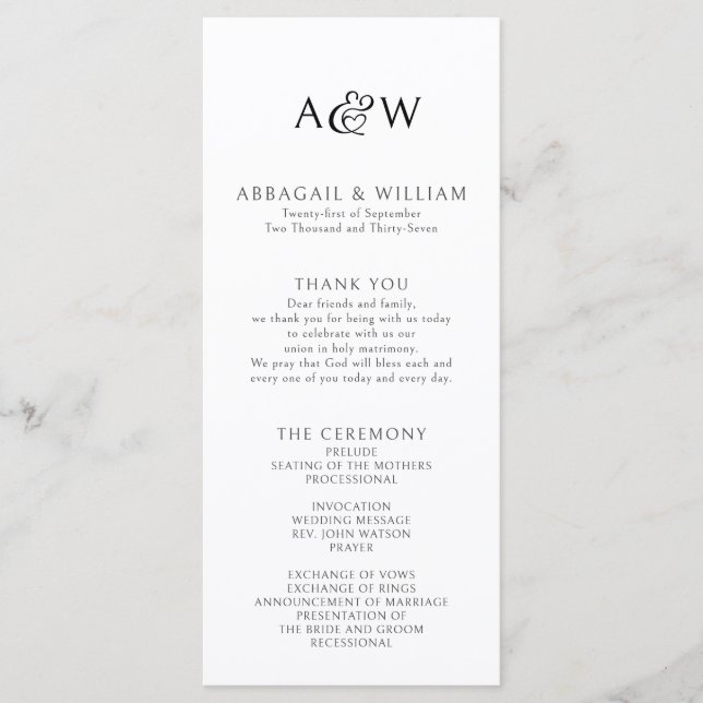 Ampersand Monogram Black & White Wedding Program (Front)