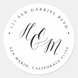 Ampersand Monogram Calligraphy Black + White Classic Round Sticker