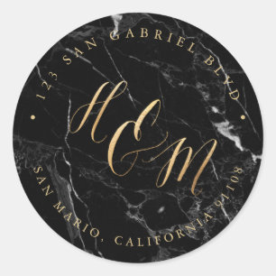 Ampersand Monogram Calligraphy Faux Gold Marble Classic Round Sticker