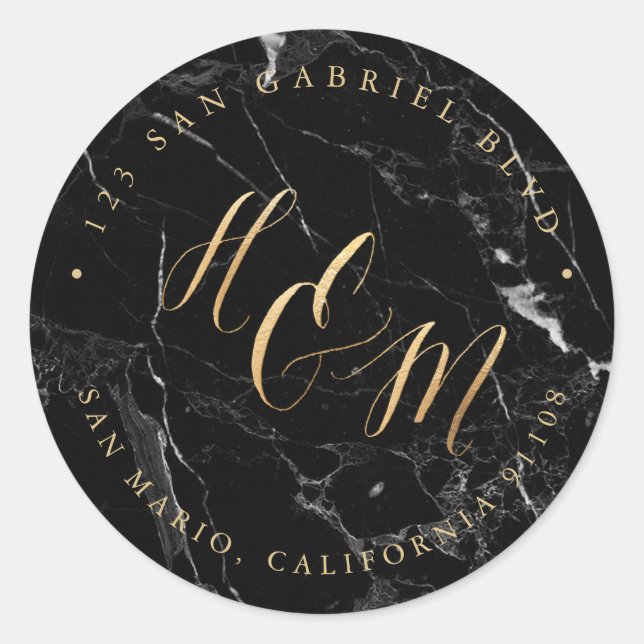 Ampersand Monogram Calligraphy Faux Gold Marble Classic Round Sticker (Front)
