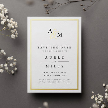 Ampersand Monogram Foil Save The Date Card by RedwoodAndVine at Zazzle