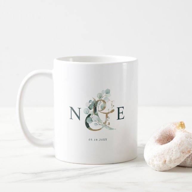 Ampersand Monogram Gold Green Coffee Mug (With Donut)