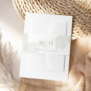 Ampersand Monogram Green Palm Leaves Tropical Invitation Belly Band
