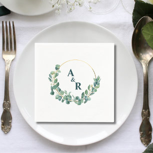 Ampersand Monogram Greenery Initials Wedding Paper Napkins