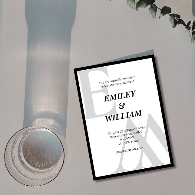 ampersand Monogram Initial black and white wedding Invitation (Creator Uploaded)