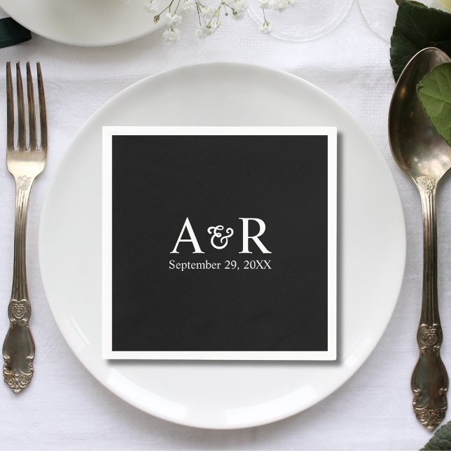 Ampersand Monogram Minimal Black Wedding Napkins (Creator Uploaded)