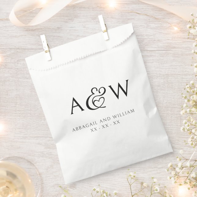 Ampersand Monogram Modern Black and White Wedding  Favor Bag (Clipped)