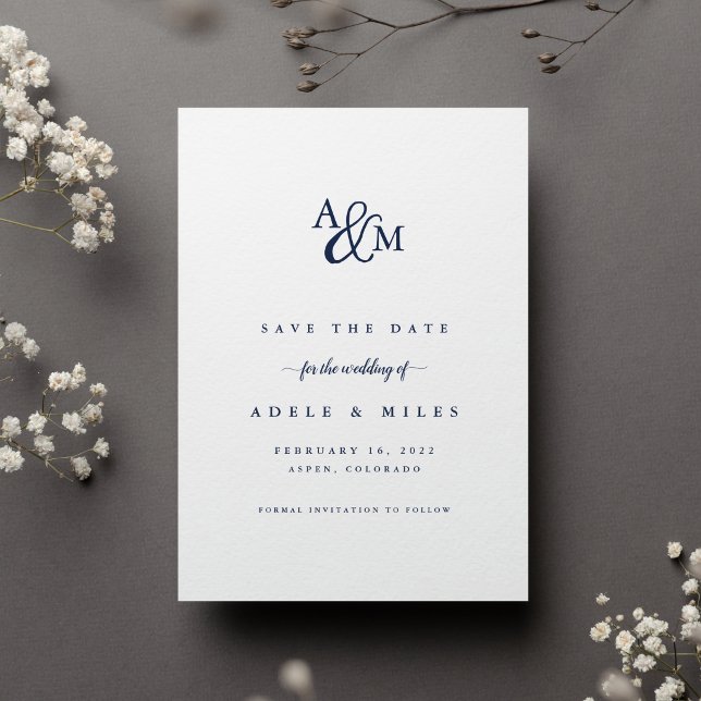 Ampersand Monogram Save the Date Card | Navy