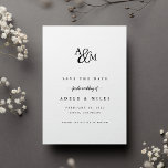Ampersand Monogram Wedding Save The Date<br><div class="desc">Simple and elegant save the date cards notify your guests of your upcoming wedding in timeless style. Crisp white cards feature your initials worked into a monogram design, joined by a calligraphy script ampersand. "Save the date" appears beneath, with your names, wedding date and location beneath in classic black serif...</div>
