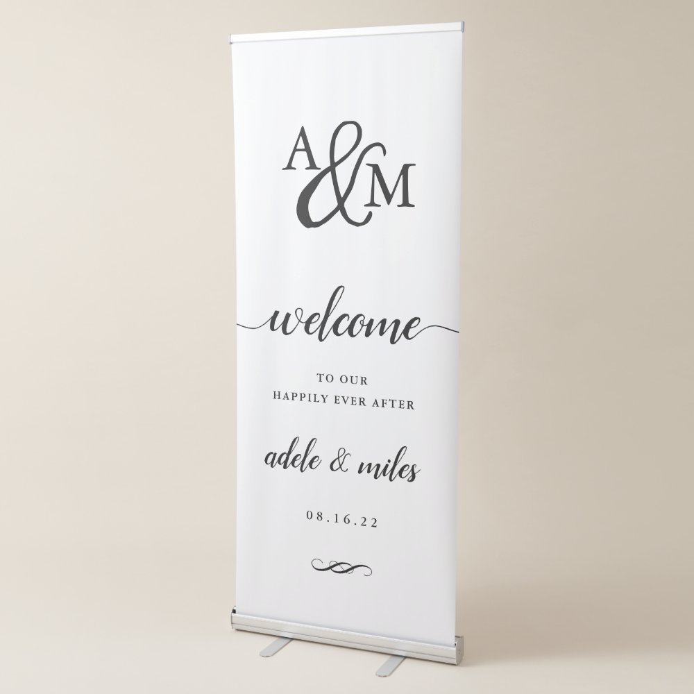 Disover Ampersand Monogram Wedding Welcome Retractable Banner