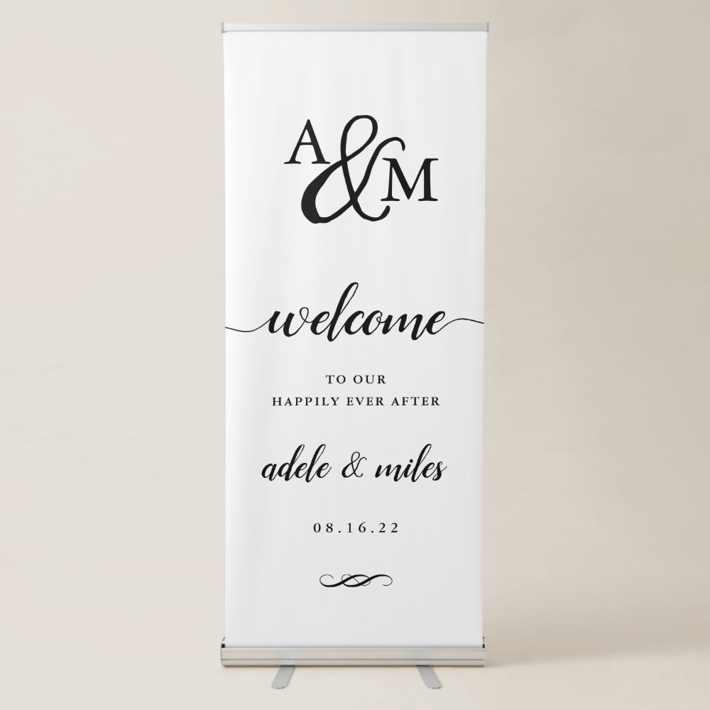 Disover Ampersand Monogram Wedding Welcome Retractable Banner