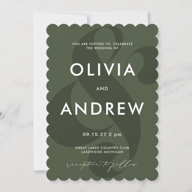Ampersand Moss Green Wedding Invitation (Front)