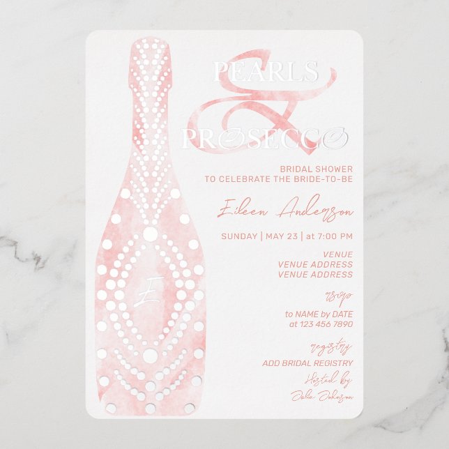 Ampersand Pearls & Prosecco Bridal Shower Silver Foil Invitation (Front)