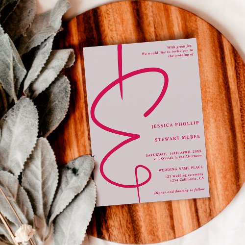 Ampersand photo magenta script Qr code wedding Invitation