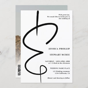 Ampersand photo modern calligraphy Qr code wedding Invitation