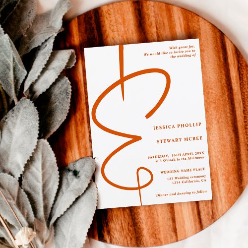 Ampersand photo orange script Qr code wedding Invitation