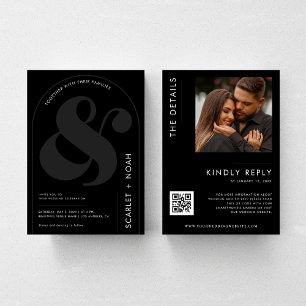 Ampersand & Photo QR Code All in One Black Wedding Invitation