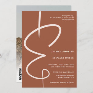 Ampersand photo terracotta script Qr code wedding Invitation