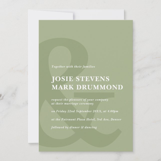Ampersand sage green wedding invitation (Front)