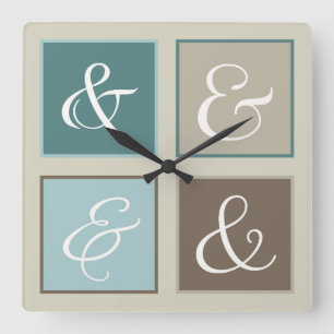 Ampersand Squares, Teal, Blue, Brown, Gray Square Wall Clock