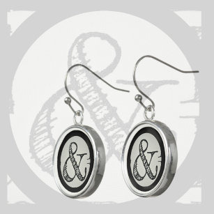 Ampersand Symbol on Gray Dangle Drop Earrings