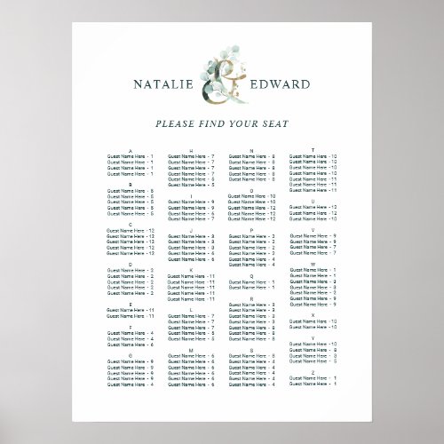 Ampersand Wedding ALPHABETICAL Order Seating Chart
