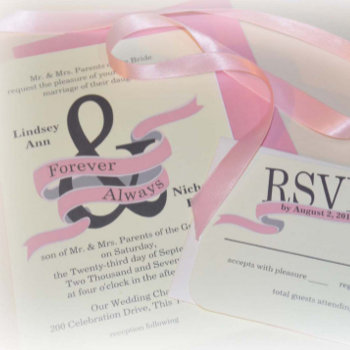 Ampersand Whimsical Pink Ribbon Banner Invitation by happygotimes at Zazzle