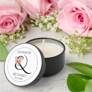 Ampersand, white flowers and rhododenron wedding mini candle favors
