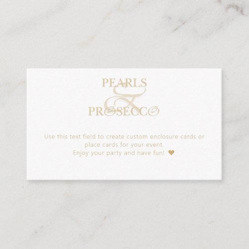 Ampersand White Pearls  Prosecco Bridal Shower Enclosure Card