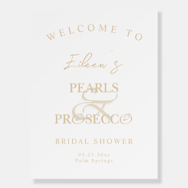 Ampersand White Pearls & Prosecco Bridal Shower Foam Board (Front)