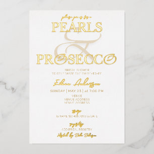 Ampersand White Pearls & Prosecco Bridal Shower Foil Invitation