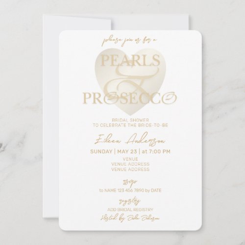 Ampersand White Pearls  Prosecco Bridal Shower In Invitation