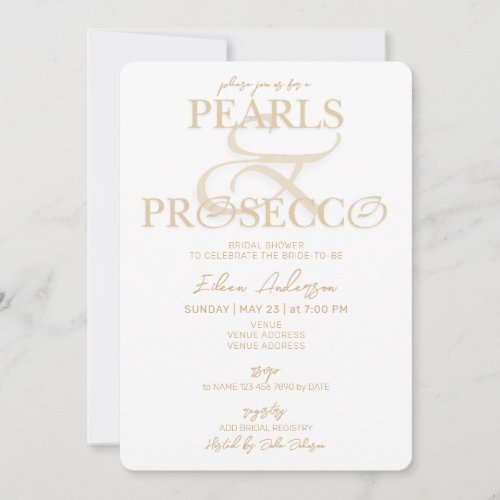 Ampersand White Pearls  Prosecco Bridal Shower Invitation